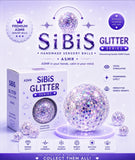 SIBIS Glitter Series sensory balls packaging with a glittery ball on a colorful backgrounds
